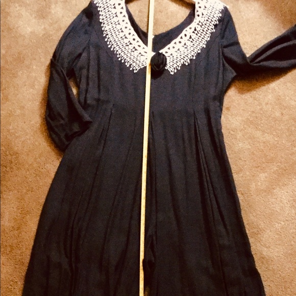 ⚜️  Vtg Palazzo JumpSuit Navy w/Lace Collar & Shoulder Pads JEFFREY DARA - Picture 5 of 16